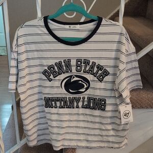 47 NCAA Penn State Nittany Lions Navy and White Striped Tee In Large NWT
